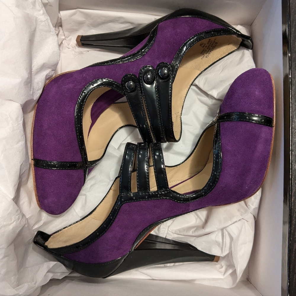 NEW 7 Purple Suede and black patent leather Boutique 9 Giganta platform heels